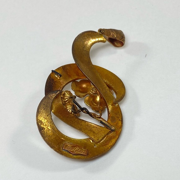 Signed Vintage 1940's Leo Glass Buds and Flowers Pendant Steam Punk Vibes - Picture 3 of 6